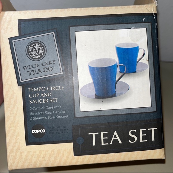 Wild Leaf Tea Co Blue circle Tempo Cup Saucer Set Is A Open Box No Used - Picture 6 of 6